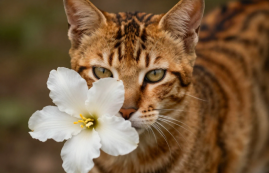 chat-fleur-de-lys Un chat avec une fleur blanche.